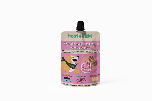 Meaty Licks - Birthday Cake Flavoured Peanut Butter Pouch for dogs