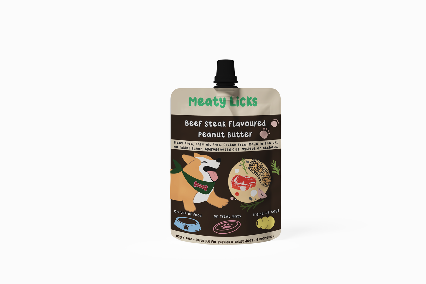 Roast Beef flavoured Peanut Butter Pouch for dogs 113g 4oz