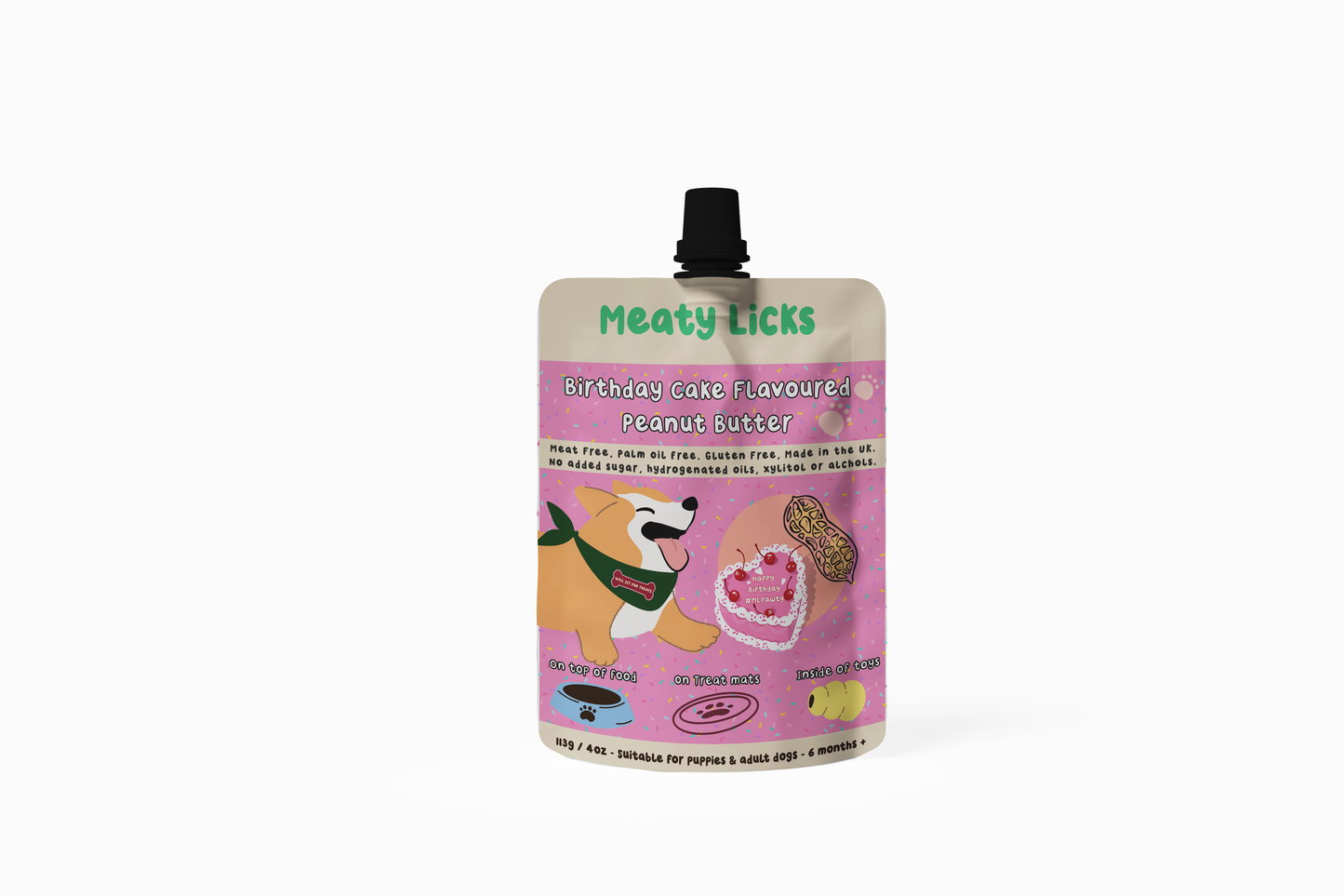 Birthday Cake Flavoured Peanut Butter Pouch for dogs 113g4oz